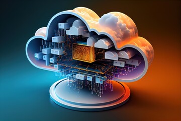 3d illustration of cloud storage computing