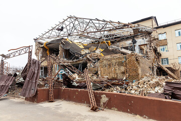 Fototapeta premium The aftermath of the war in Izyum, Kharkiv Oblast, Ukraine