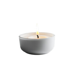 Obraz na płótnie Canvas white candle with flame in small glass bowl , isolated on transparent background cutout , generative ai