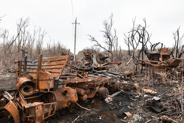 Fototapeta na wymiar The aftermath of the war in Izyum, Kharkiv Oblast, Ukraine