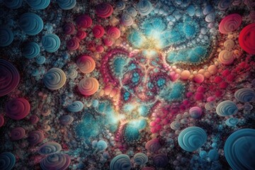 an intricate and colorful abstract digital design. Generative AI