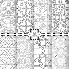 A set of vector seamless patterns. Modern geometric textures. Monochrome, linear.