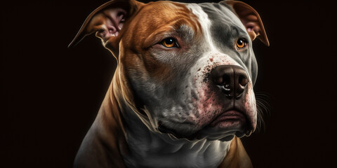 A majestic Pitbull, stands proudly, a symbol of strength and beauty. Its muscular frame and lively eyes captivate all who look upon it. generative ai