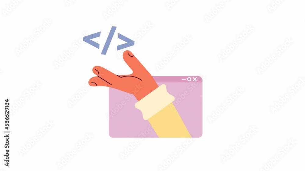 Fototapete Animated scripting language. Computer programming. Building website. 2D cartoon flat character hand 4K video footage on white with alpha channel transparency. Concept animation for web design