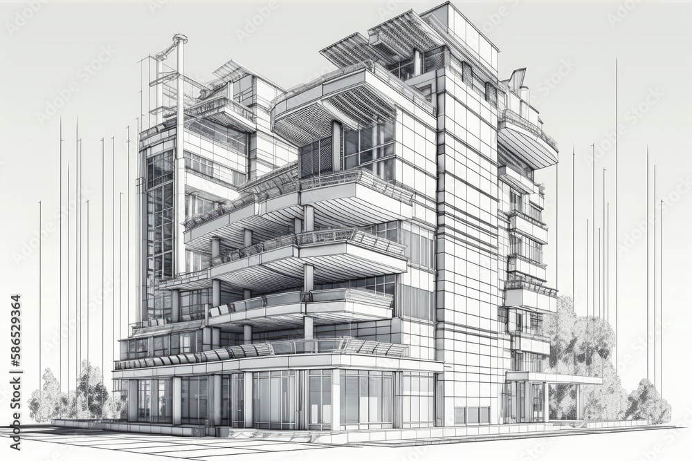Wall mural modern skyscraper with a facade covered in windows. generative ai