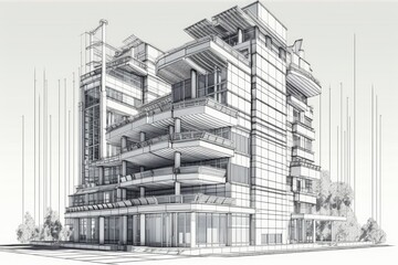modern skyscraper with a facade covered in windows. Generative AI