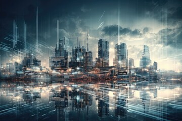 Plakat vibrant and illuminated city skyline at night. Generative AI
