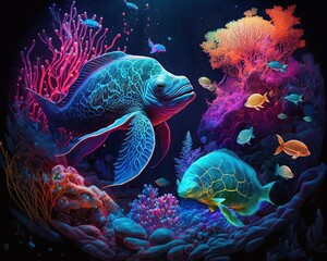 Aquarium Paradise as a Serene Visual Journey Through an Inhabited Underwater World Generated by AI
