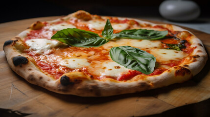 An appetizing photograph of an authentic Italian Margherita pizza.
