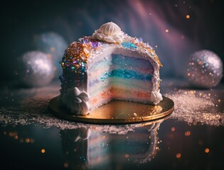 Celebratory Anniversary Bliss with a Richly Colorful and Delicious Cake with Smokey and Bouncy Effects Generated by AI