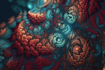 Close-Up View of a Red and Blue Laced Fabric. Generative AI