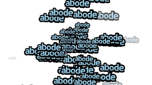 animated video scattered with the words ABODE on a white background
