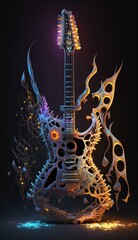 Dark Strings as a Detailed Skeleton of an Eerie Demoniac Guitar Generated by AI