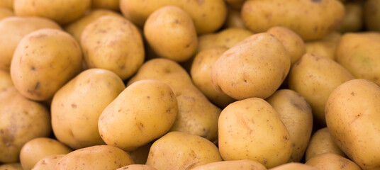 potatoes on counter in market