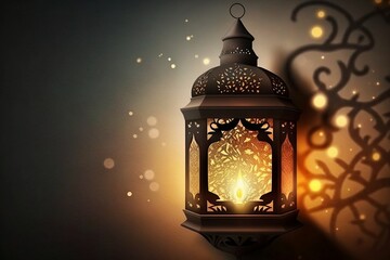 radan iare lartern om the wall nokeh light background.