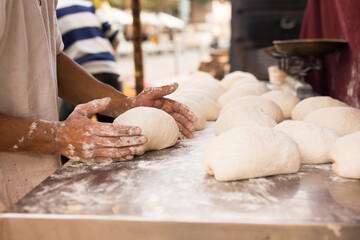 process of making bread. dough kneading