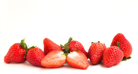 fresh appetizing strawberries on white background with a place for inscription