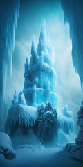 Ice Fortress with the Glacial Beauty of a Snow-Capped Castle Generated by AI