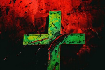 simple green cross on a bold red background. Generative AI