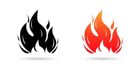 Fire, flame icon set. Hot, burn logo or sign. Vector illustration.