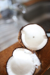 Full Frame Shot Of Halved Coconuts