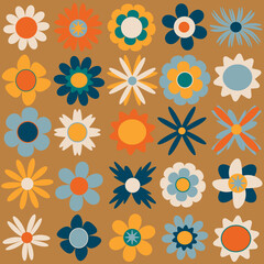 Set of colorful cartoon flowers, vector