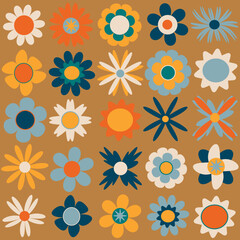Set of colorful cartoon flowers, vector
