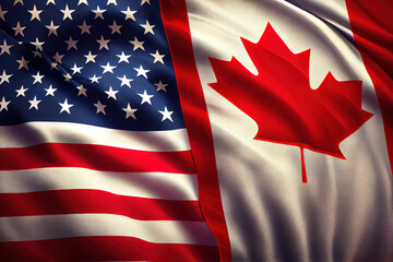 American and canadian flags together. Generative Ai
