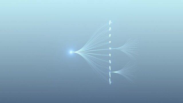 Illustrative Bright 3D Animation of Neural Network. Wide view. Concept: Chatbot, Artificial Intelligence, Deep Learning, Machine Learning and Large Language Model Visualization.