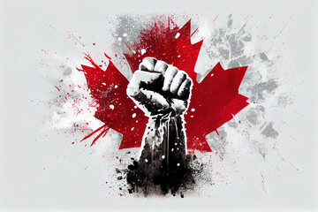 Canada raised fist with powder explosion power protest concept. Generative Ai