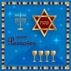 Happy Passover card, the Pessah holiday with nice and creative Jewish symbols