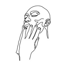 Face line art style minimal illustration. Continuous line portrait, face drawing, fashion concept, minimalism, vector illustration