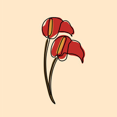 Calla lily flower one line drawing art. Line continuous style. Simple colored logo, icon, design