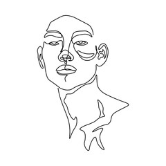 Face line art style minimal illustration. Continuous line portrait, face drawing, fashion concept, minimalism, vector illustration