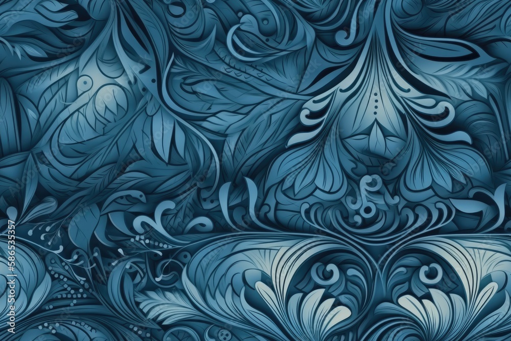 Canvas Prints detailed blue and white pattern design. Generative AI