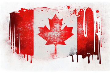 Distressed stroke brush painted flag of canada on white background. Generative Ai
