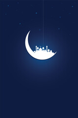 Fototapeta na wymiar Hanging Ramadan moon and mosque. it represents Muslim Eid Festival. Happy Ramadan. vector illustrations.