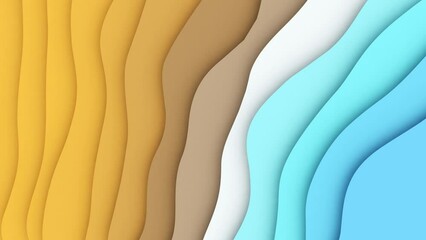 3d animation - Abstract background of sea waves on a beach animated in a loop with paper cutout style
