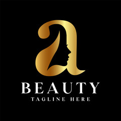 Beauty women letter a face logo design vector.