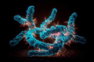 Medical Illustration Showcasing Chromosomes with Highlighted Telomeres, Generative AI