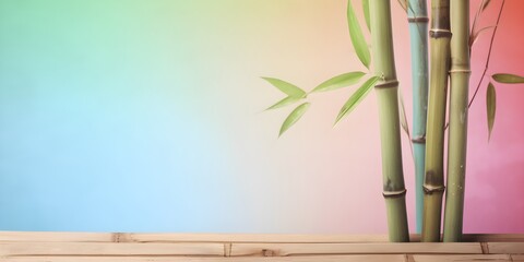 Bamboo Leaves On Pastel Colored Wall Background | Generative AI Artwork