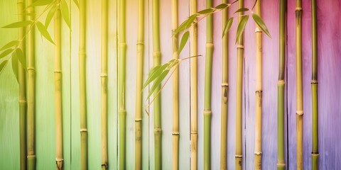 Bamboo Leaves On Pastel Colored Wooden Fence Background | Generative AI Artwork
