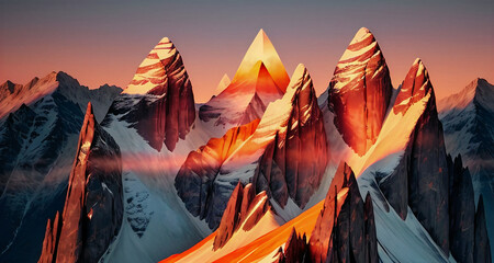 Fototapeta na wymiar A mountain range with a red sky in the background and a pink sky in the foreground. (Created using generative AI)
