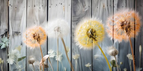 Dandelion On Pastel Colored Wooden Panel Background | Generative AI Artwork