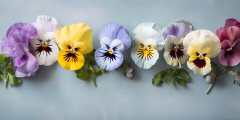 Pansy Flowers On Pastel Colored Table  Background | Generative AI Artwork