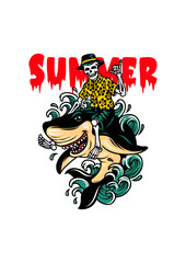 Shark Summer Retro Cartoon