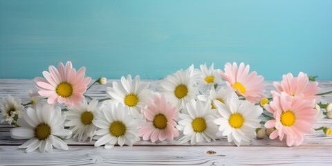 Daisy Flowers On Pastel Colored Wall Background | Generative AI Artwork