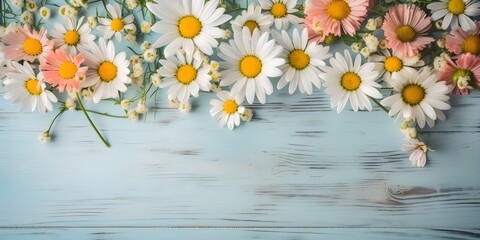 Daisy Flowers On Pastel Colored Wooden Table Background | Generative AI Artwork