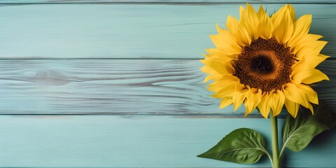 Sunflower On Pastel Colored Wooden Table Background | Generative AI Artwork