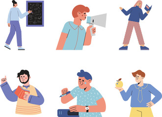 Set of people with gadgets and gadgets. Flat style vector illustration.